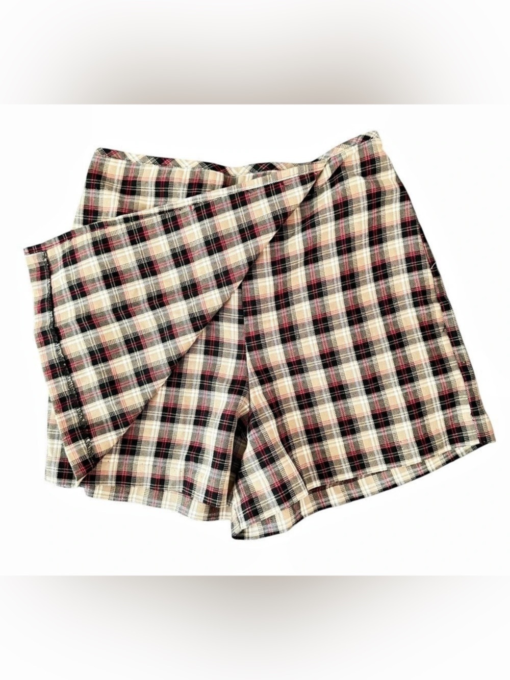 Philly Tan Plaid Wrap Skort Elastic Waist Sz Girl’s 16 (XL)